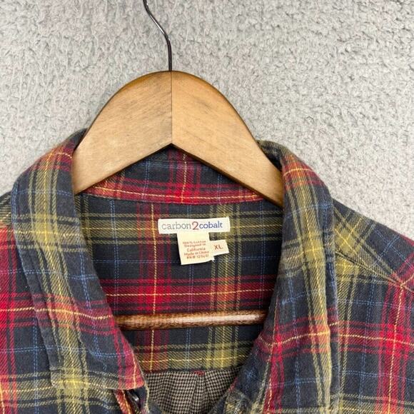 Carbon 2 Cobalt Flannel Shirt Mens Extra Large Black Colorful Plaid Check Cotton - Picture 6 of 11